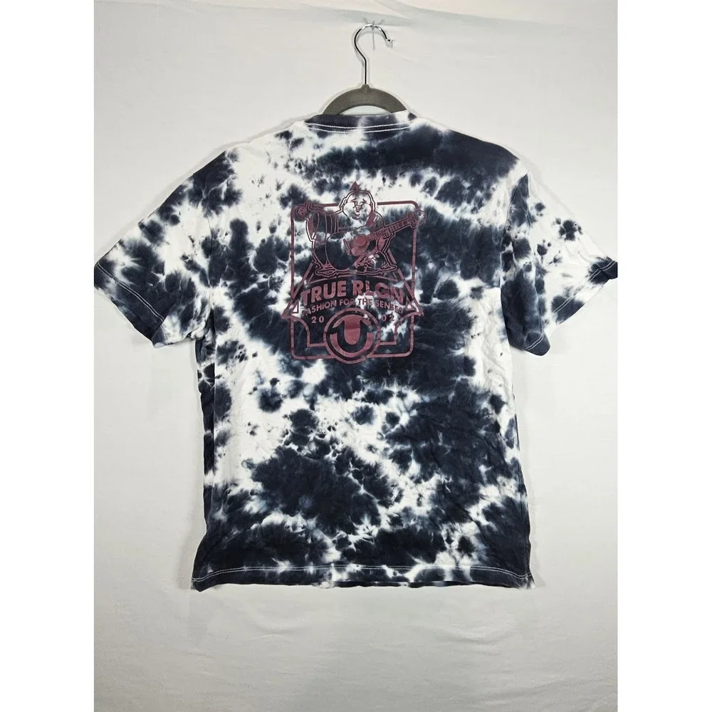 True Religion‎ T-Shirt Men's Large Tie Dye Short Sleeve Graphic Buddha Blue